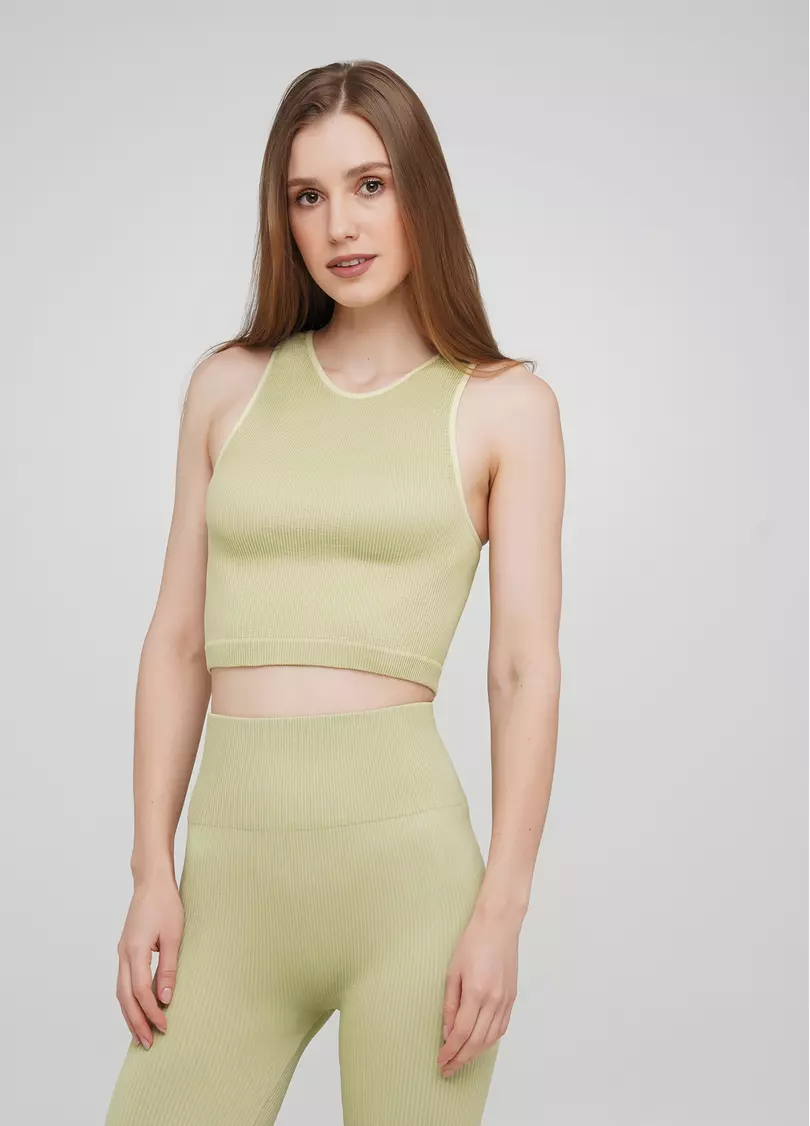 Топ в рубчик з мікрофібри HALTER TOP RIB pale olive green (зелений)