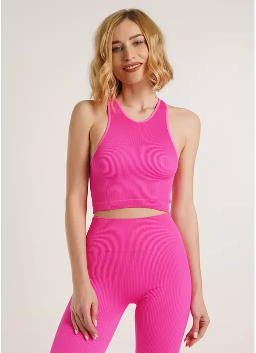 Топ в рубчик из микрофибры HALTER TOP RIB pink neon (неоновый розовый)