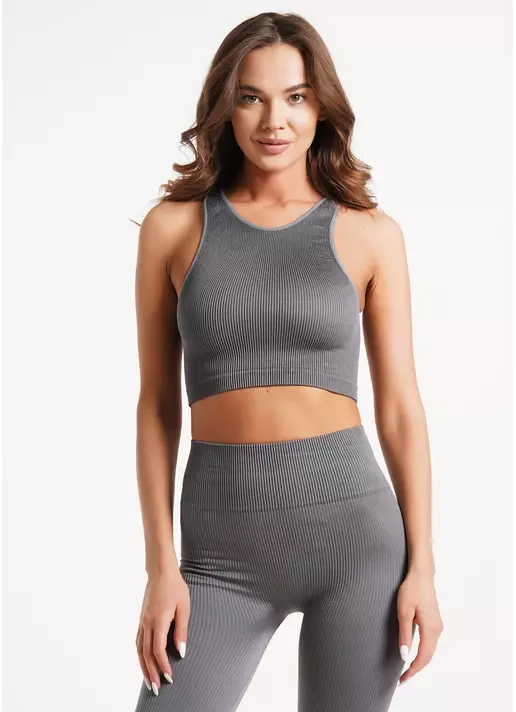 Топ в рубчик з мікрофібри HALTER TOP RIB poppy seed (сірий)