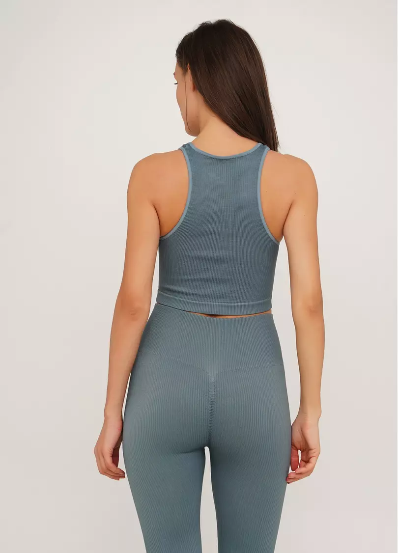 Топ в рубчик из микрофибры HALTER TOP RIB stormy weather (голубой)