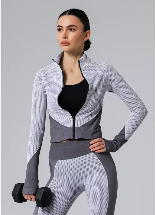 Спортивний лонг на блискавці JACKET SPORT FIT white/grey (білий/сірий)