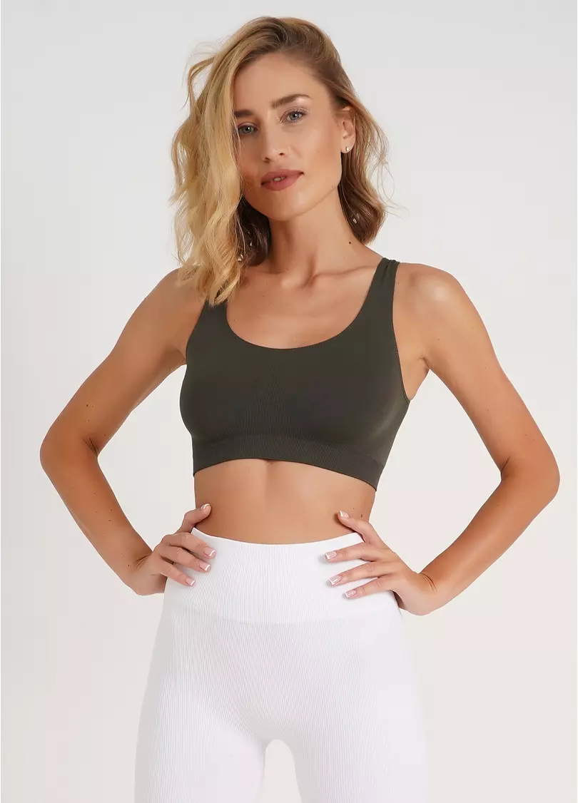 Безшовний топ на широких бретелях TANK TOP khaki (хакі)