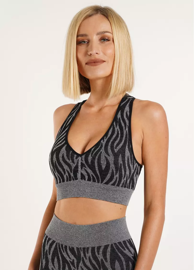 Спортивный топ с тигровым принтом TOP ANIMAL MELANGE 01 nero (черный)