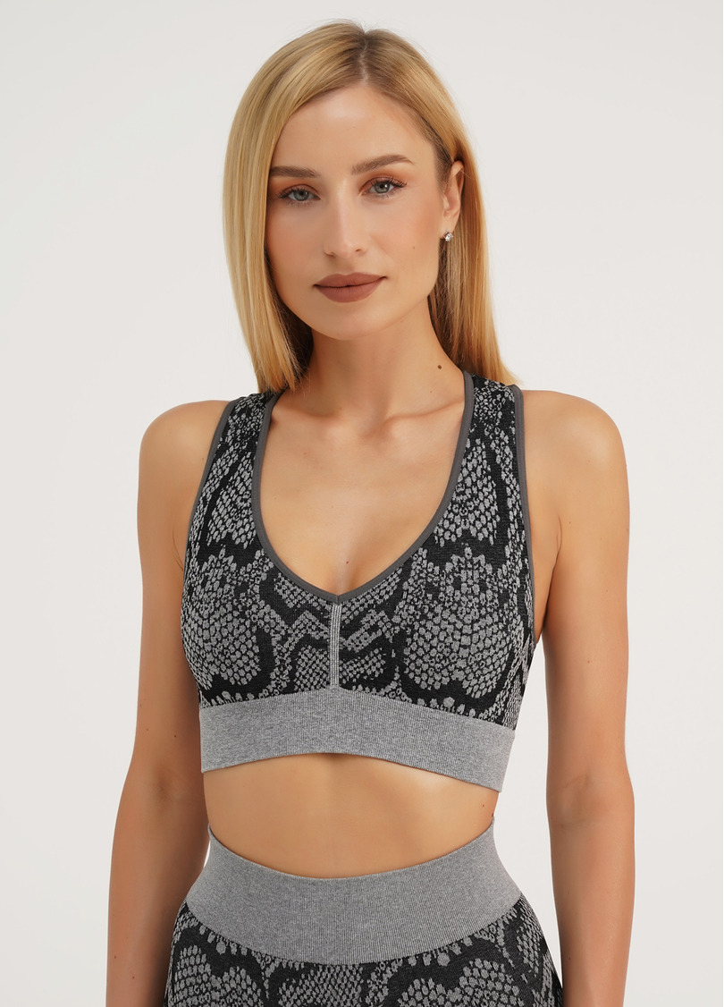 Спортивный топ со змеиным принтом TOP ANIMAL MELANGE 02 poppy seed (серый)