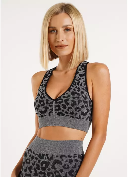 Спортивный топ с леопардовым принтом TOP ANIMAL MELANGE 03 black (черный)