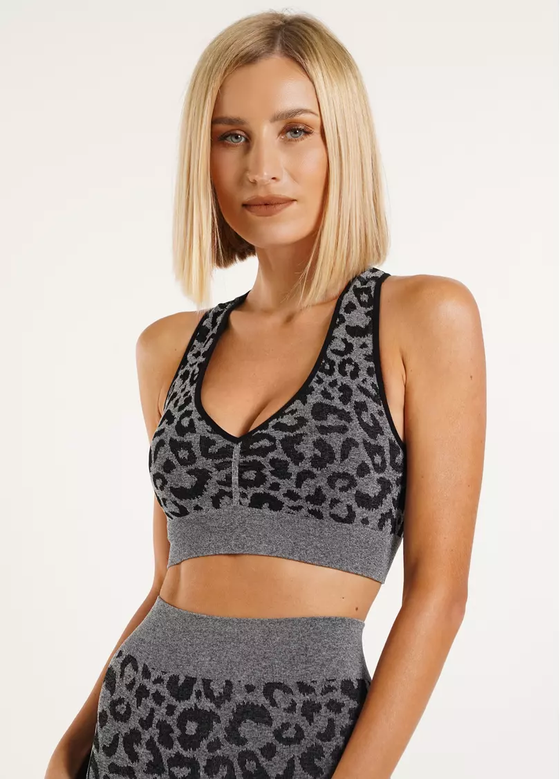 Спортивный топ с леопардовым принтом TOP ANIMAL MELANGE 03 black (черный)