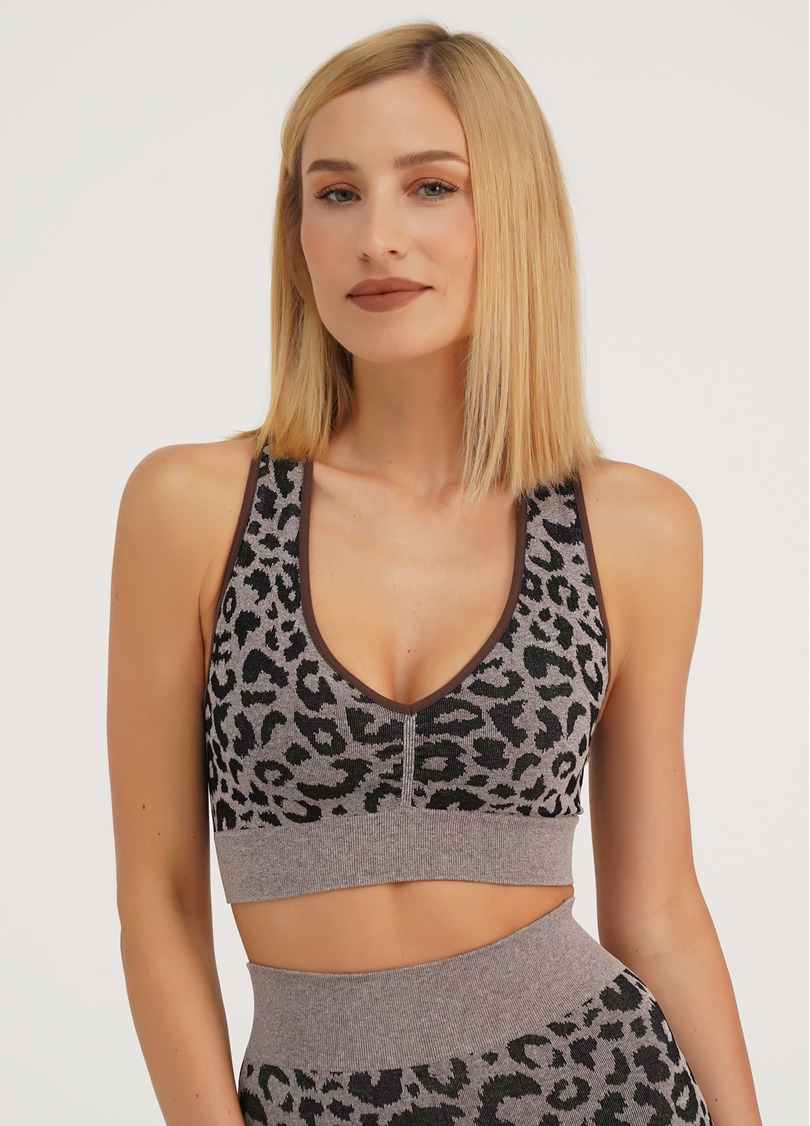 Спортивный топ с леопардовым принтом TOP ANIMAL MELANGE 03 deep taupe (коричневый)