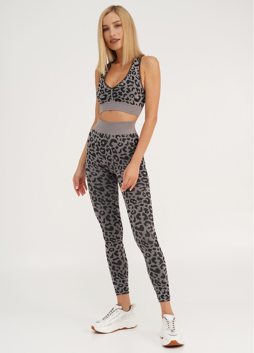 Спортивный топ с леопардовым принтом TOP ANIMAL MELANGE 03 deep taupe (коричневый)