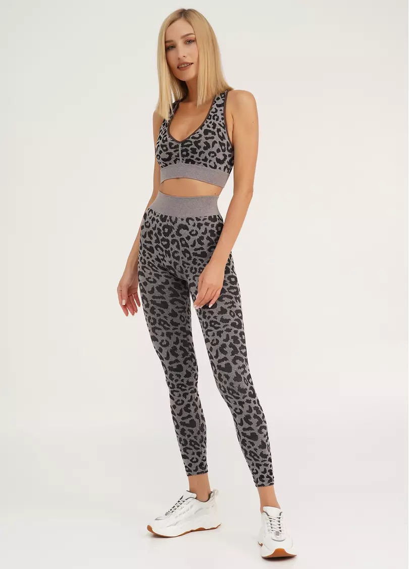 Спортивный топ с леопардовым принтом TOP ANIMAL MELANGE 03 deep taupe (коричневый)