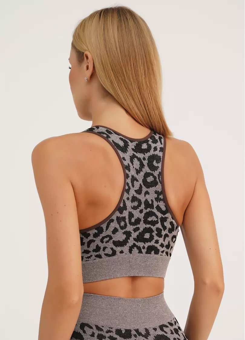 Спортивный топ с леопардовым принтом TOP ANIMAL MELANGE 03 deep taupe (коричневый)