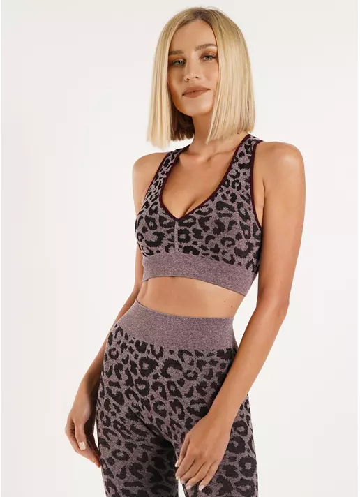 Спортивный топ с леопардовым принтом TOP ANIMAL MELANGE 03 marsala (бордовый)