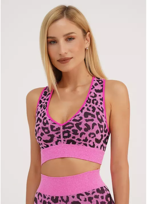 Спортивный топ с леопардовым принтом TOP ANIMAL MELANGE 03 pink neon (неоновый розовый)