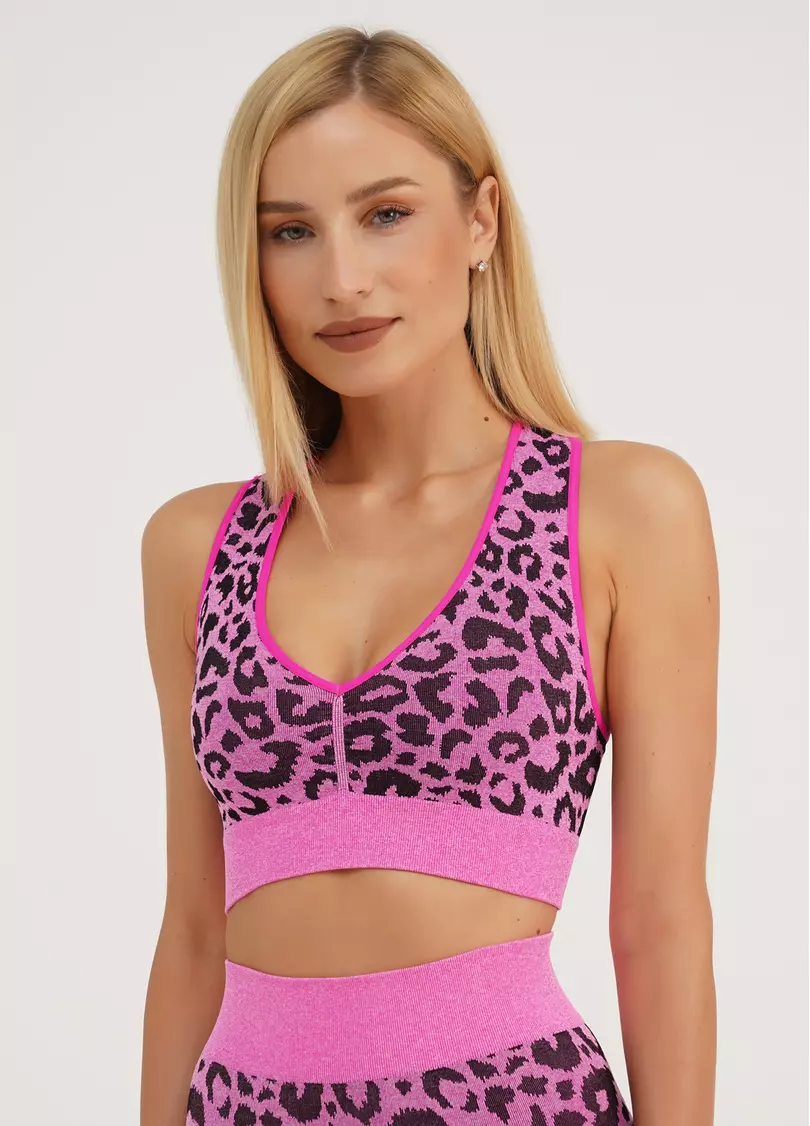Спортивный топ с леопардовым принтом TOP ANIMAL MELANGE 03 pink neon (неоновый розовый)