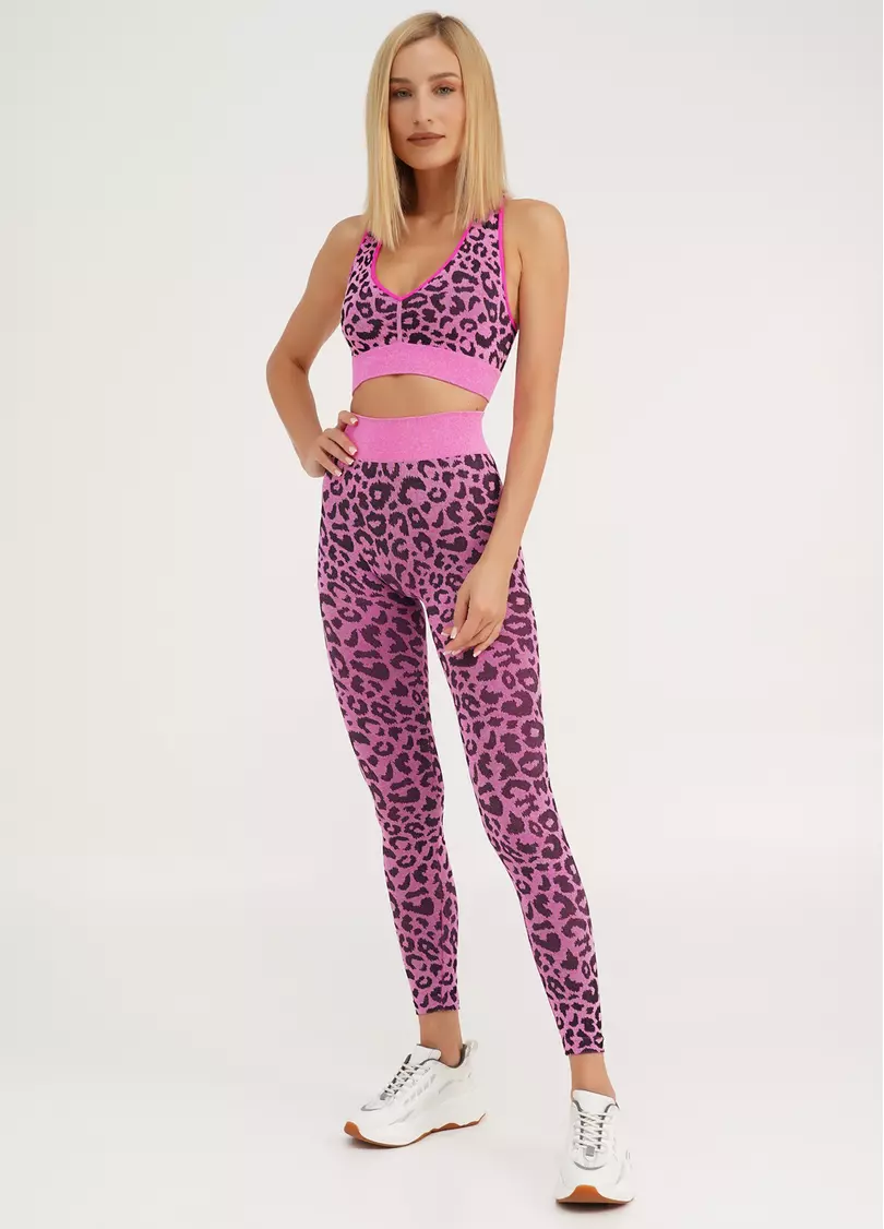 Спортивный топ с леопардовым принтом TOP ANIMAL MELANGE 03 pink neon (неоновый розовый)