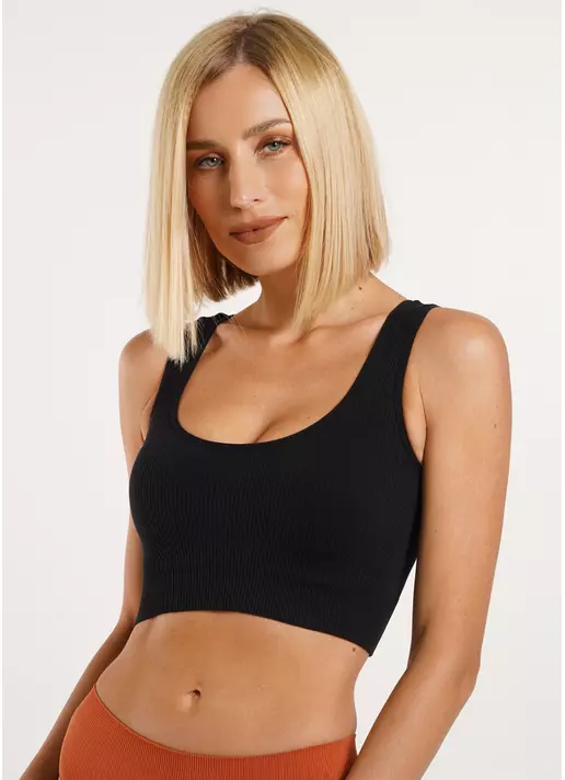 Топ в рубчик на широких бретелях TOP RIB black (черный)