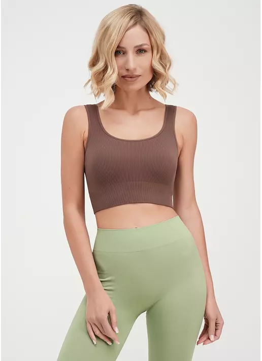 Топ в рубчик на широких бретелях TOP RIB deep taupe (коричневый)