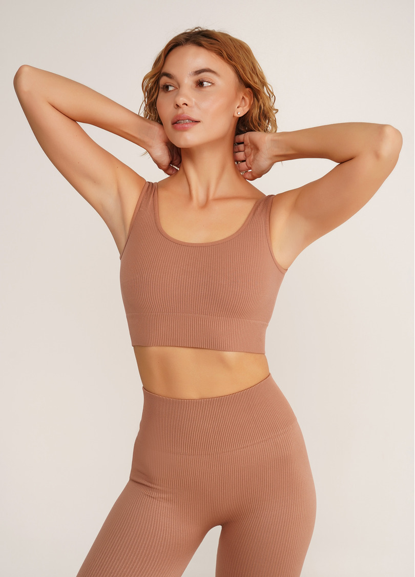 Топ в рубчик на широких бретелях TOP RIB mokko (коричневий)