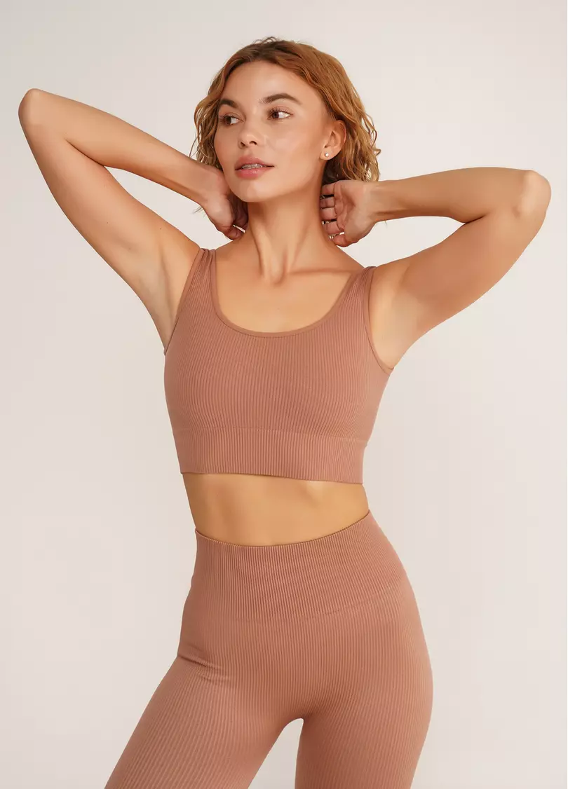 Топ в рубчик на широких бретелях TOP RIB mokko (коричневий)