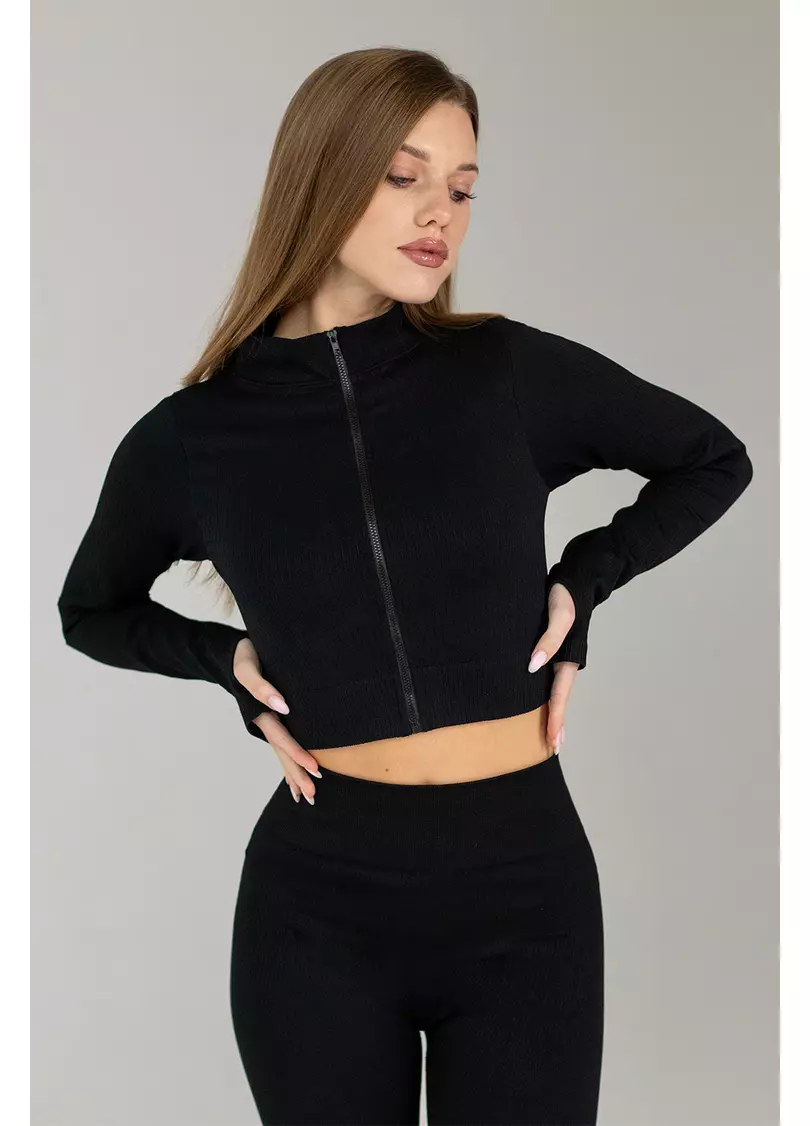 Кроп-лонг на блискавці FLEX TOP Zip-Up Active (чорний)