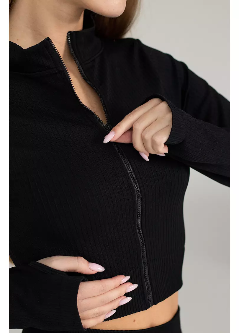 Кроп-лонг на блискавці FLEX TOP Zip-Up Active (чорний)