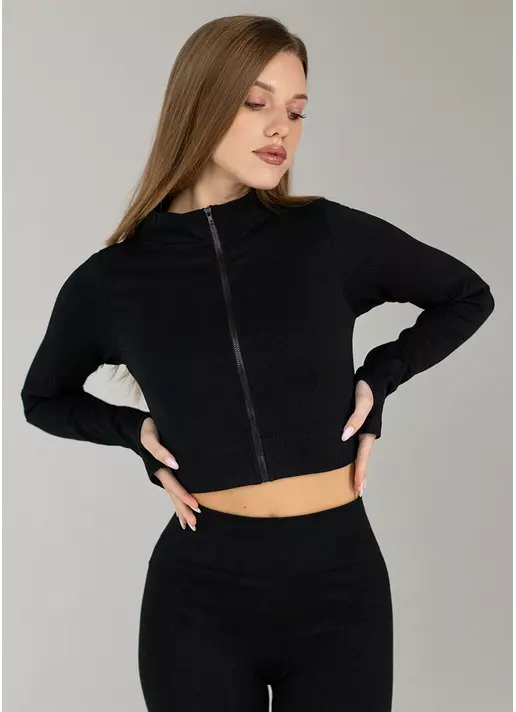 Кроп-лонг на блискавці FLEX TOP Zip-Up Active black (чорний)