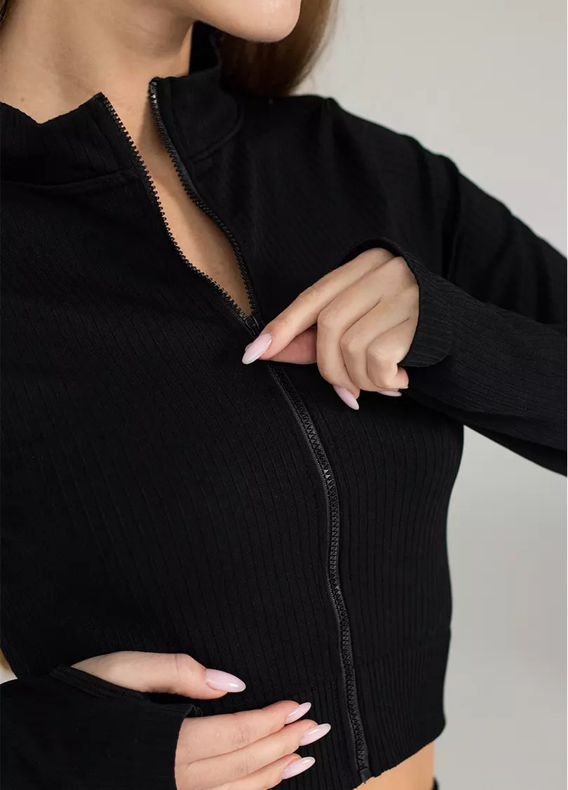Кроп-лонг на блискавці FLEX TOP Zip-Up Active black (чорний)