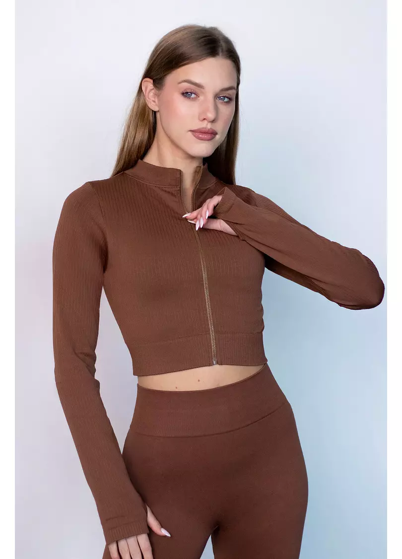 Кроп-лонг на блискавці FLEX TOP Zip-Up Active (коричневий)