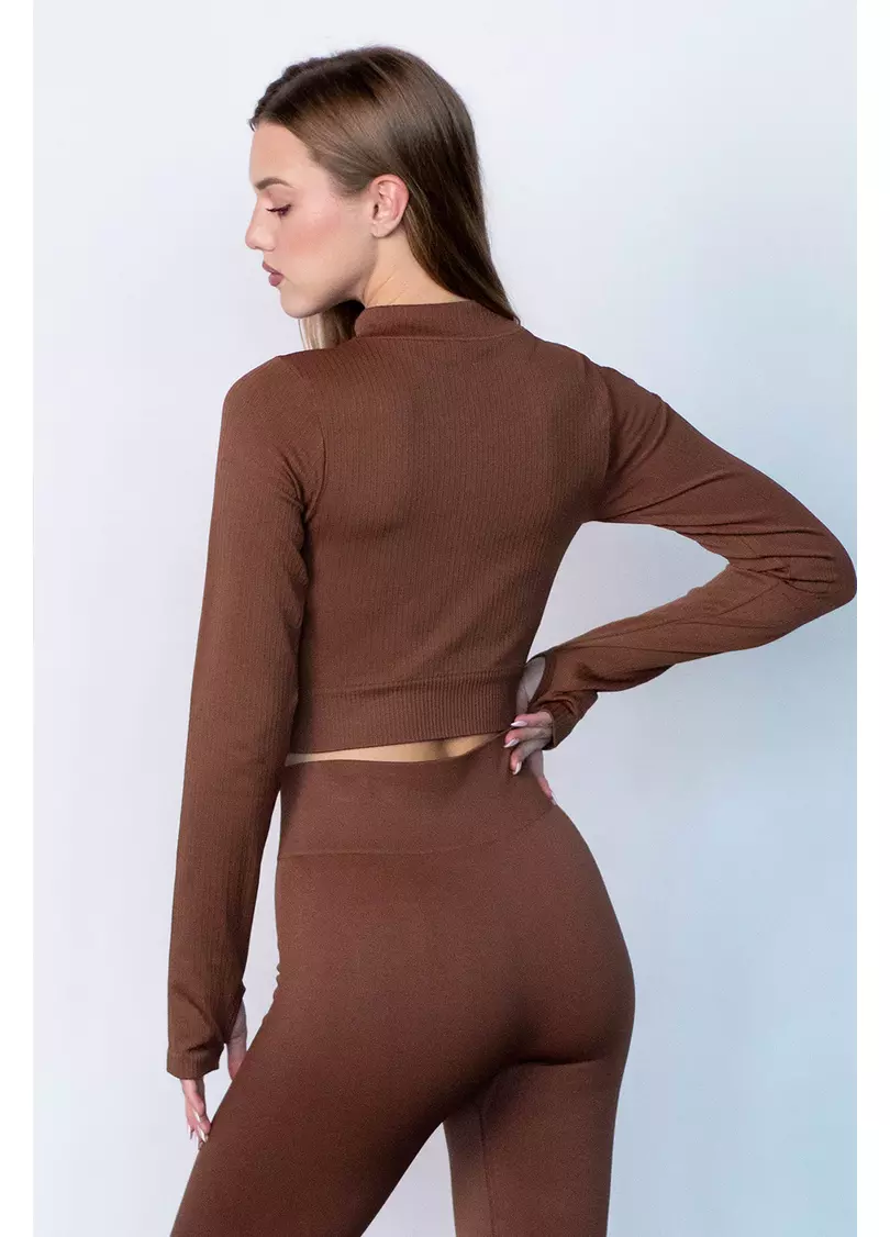 Кроп-лонг на блискавці FLEX TOP Zip-Up Active (коричневий)