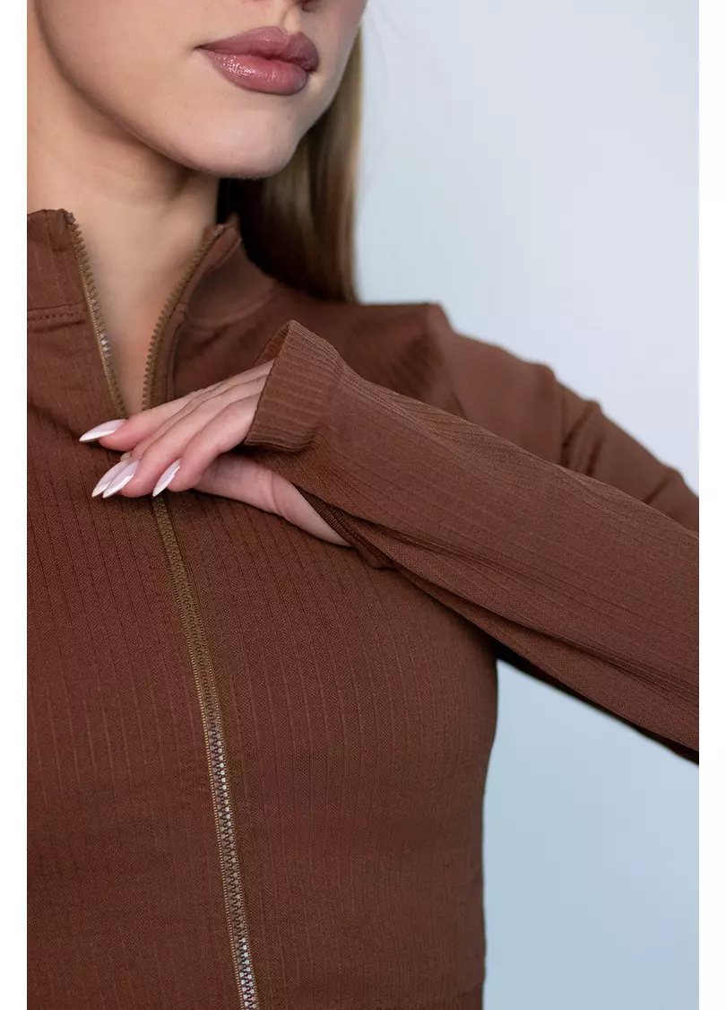 Кроп-лонг на блискавці FLEX TOP Zip-Up Active (коричневий)
