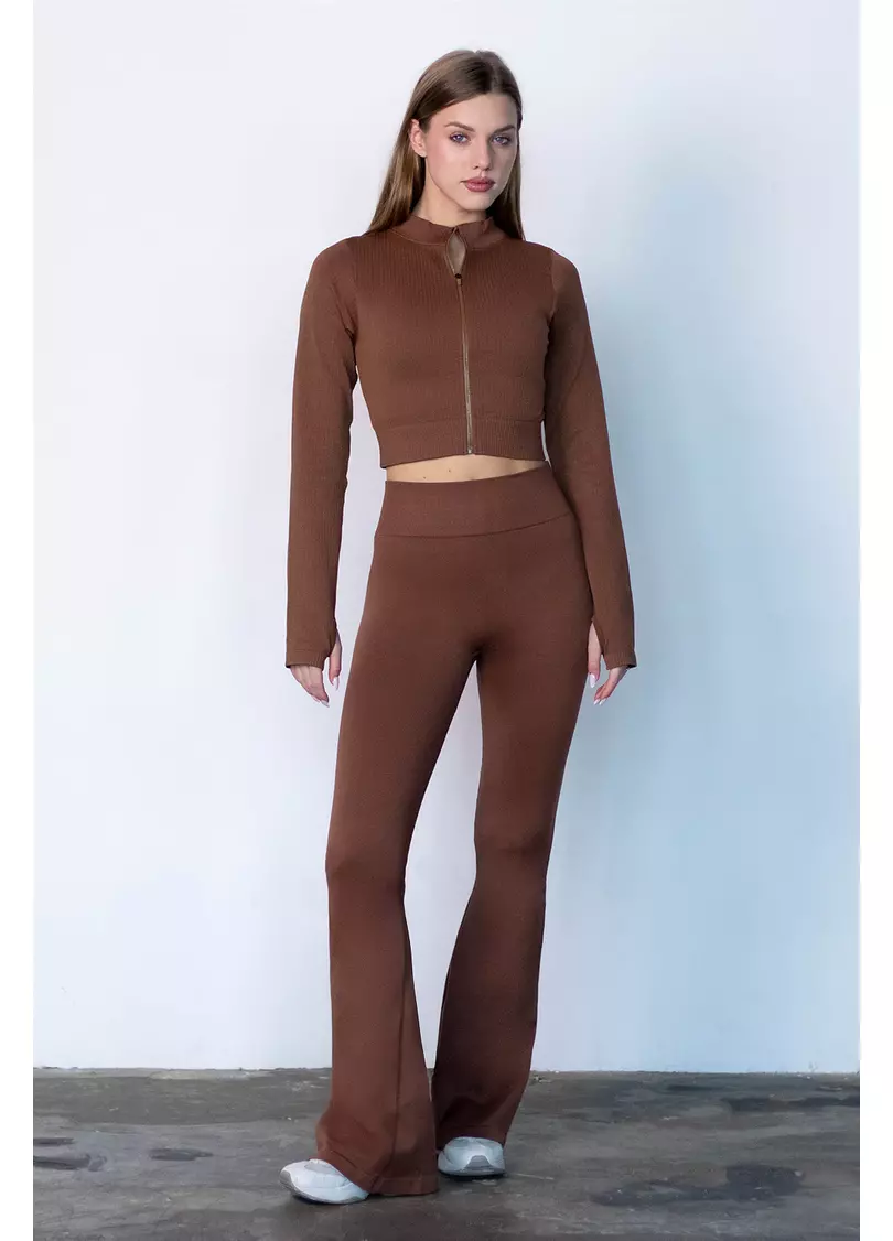 Кроп-лонг на блискавці FLEX TOP Zip-Up Active (коричневий)