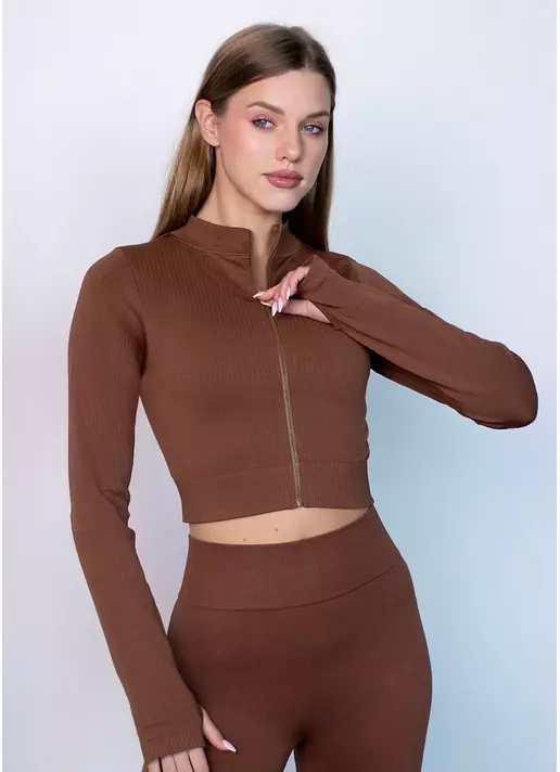 Кроп-лонг на блискавці FLEX TOP Zip-Up Active coffee (коричневий)