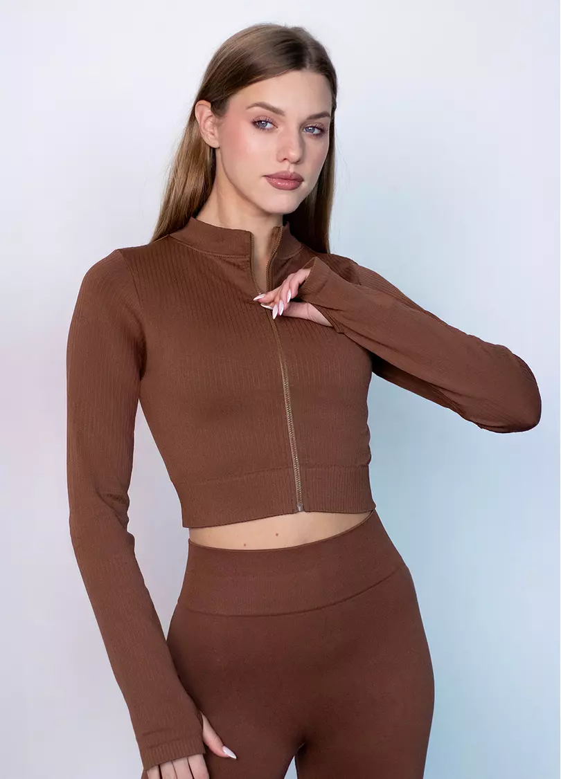 Кроп-лонг на блискавці FLEX TOP Zip-Up Active coffee (коричневий)