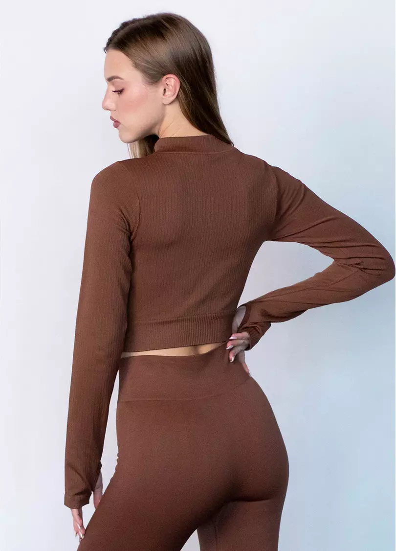 Кроп-лонг на блискавці FLEX TOP Zip-Up Active coffee (коричневий)