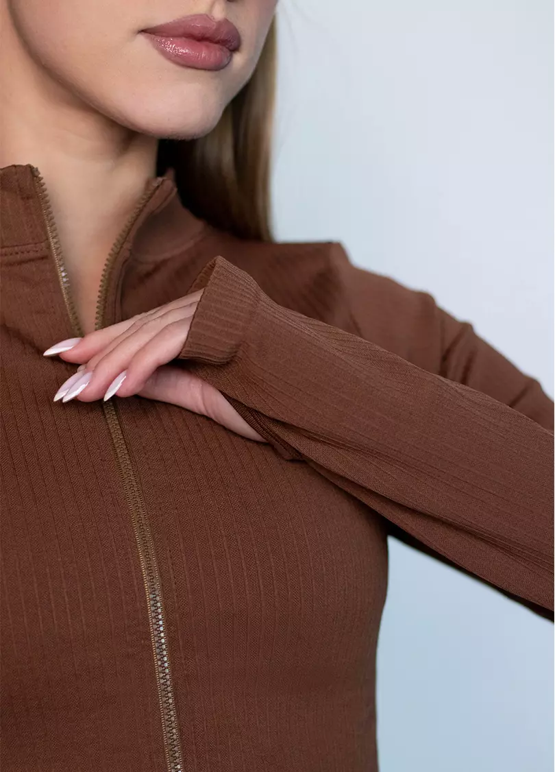 Кроп-лонг на блискавці FLEX TOP Zip-Up Active coffee (коричневий)