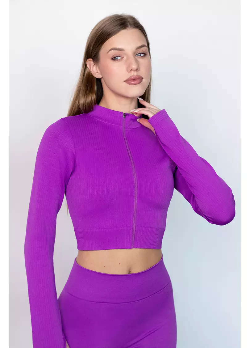 Кроп-лонг на блискавці FLEX TOP Zip-Up Active (фіолетовий)