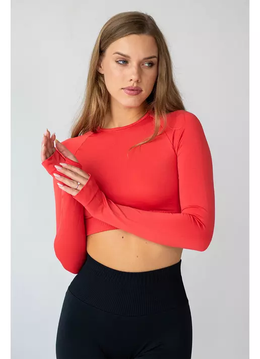 Укорочений кроп-топ FLEX LONGSLEEVE ACTIVE (poppy red, червоний)