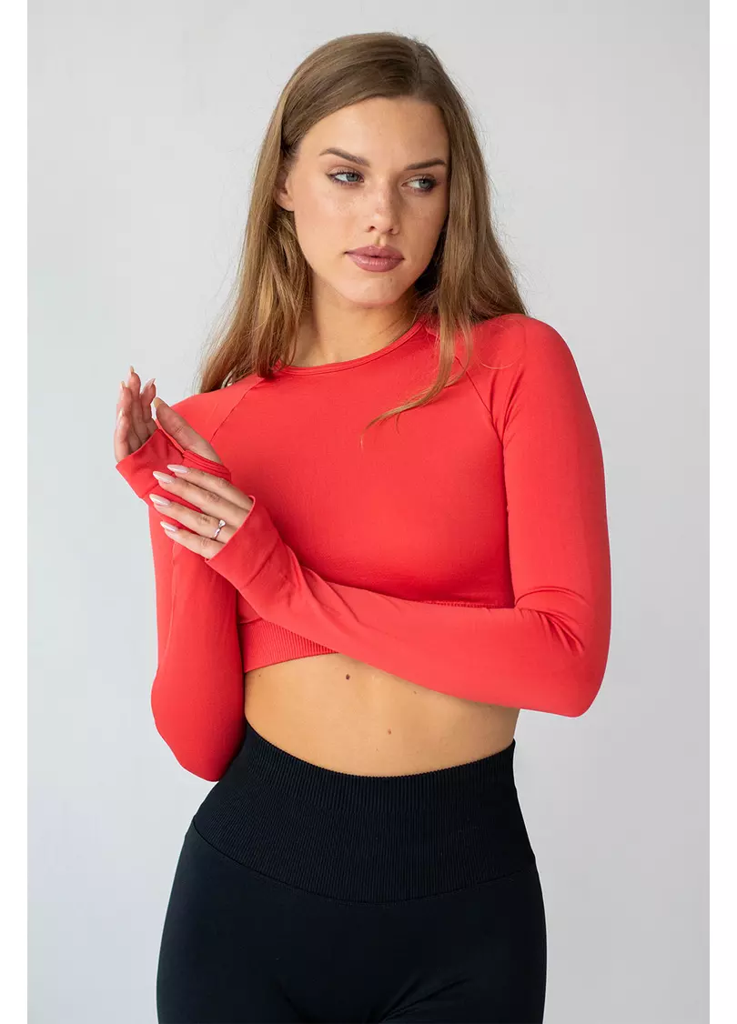 Укорочений кроп-топ FLEX LONGSLEEVE ACTIVE (poppy red, червоний)