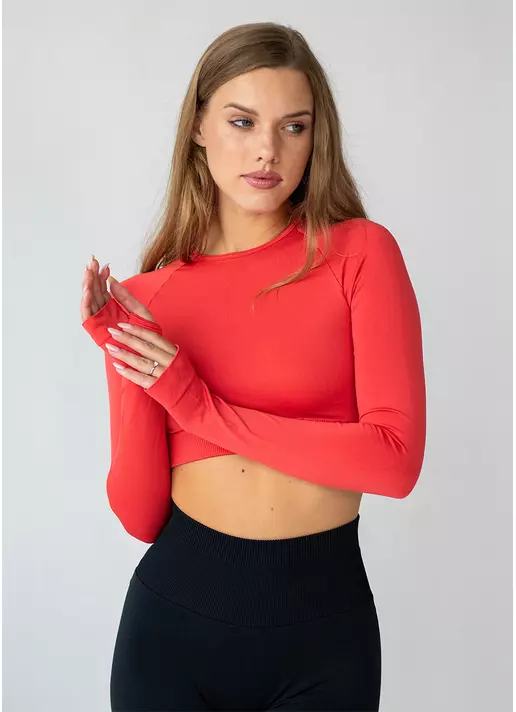 Укорочений кроп-топ FLEX LONGSLEEVE ACTIVE (poppy red, червоний)