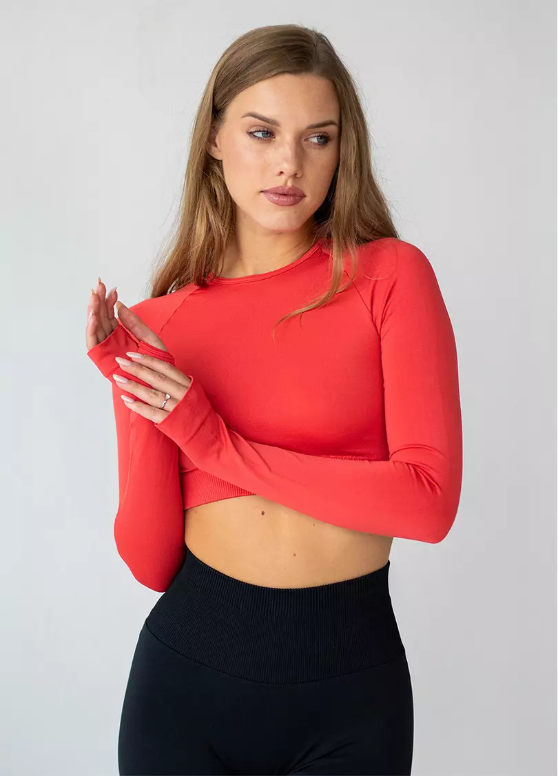 Укорочений кроп-топ FLEX LONGSLEEVE ACTIVE (poppy red, червоний)