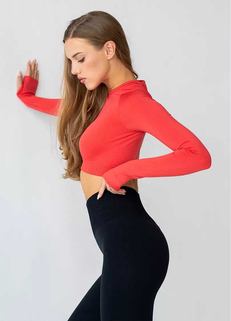 Укорочений кроп-топ FLEX LONGSLEEVE ACTIVE (poppy red, червоний)