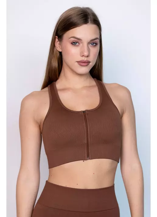 Спортивний топ на блискавці FLEX TOP Zip-Up Active (коричневий)