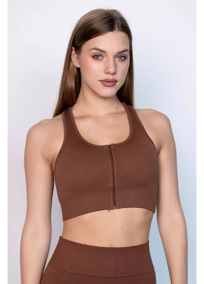 Спортивний топ на блискавці FLEX TOP Zip-Up Active (коричневий)