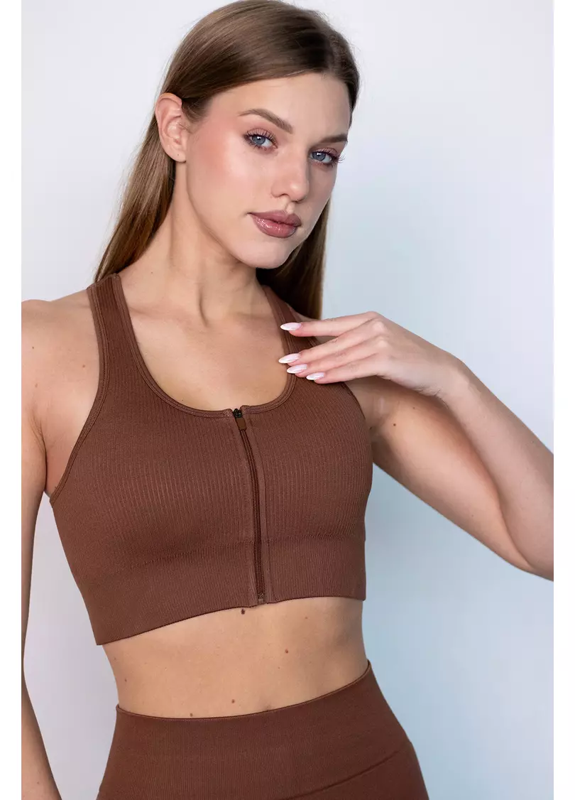 Спортивний топ на блискавці FLEX TOP Zip-Up Active (коричневий)
