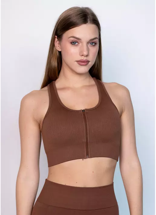 Спортивний топ на блискавці FLEX TOP Zip-Up Active coffee (коричневий)