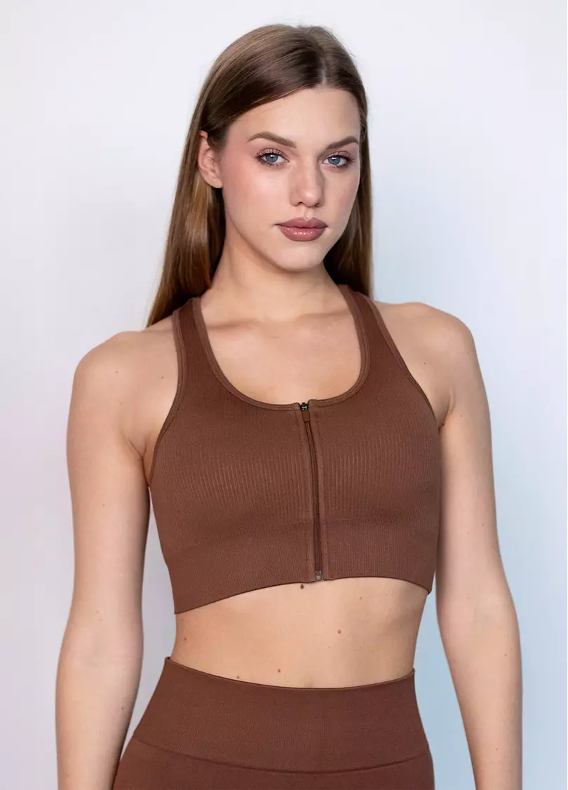 Спортивний топ на блискавці FLEX TOP Zip-Up Active coffee (коричневий)