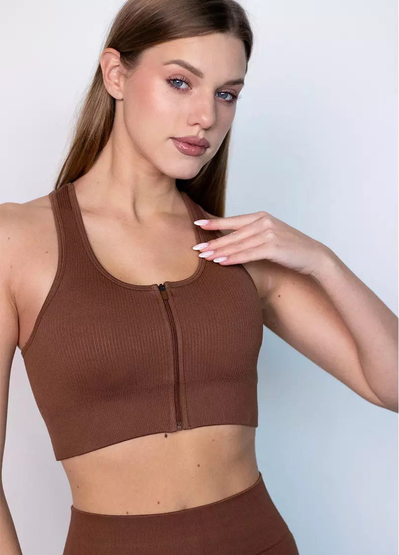 Спортивний топ на блискавці FLEX TOP Zip-Up Active coffee (коричневий)