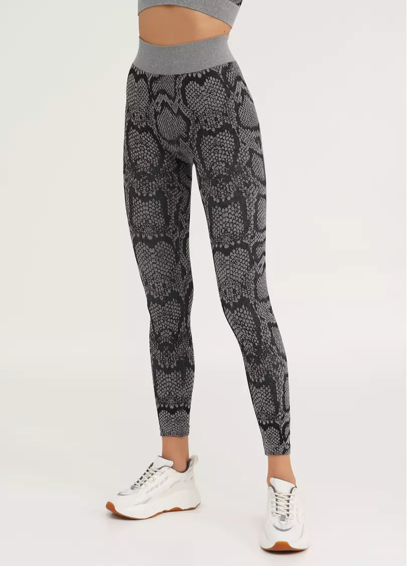 Спортивные леггинсы со змеиным принтом LEGGINGS ANIMAL MELANGE 02 poppy seed (серый)