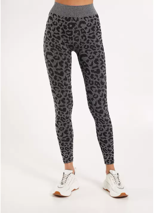 Спортивные леггинсы с леопардовым принтом LEGGINGS ANIMAL MELANGE 03 black (черный)