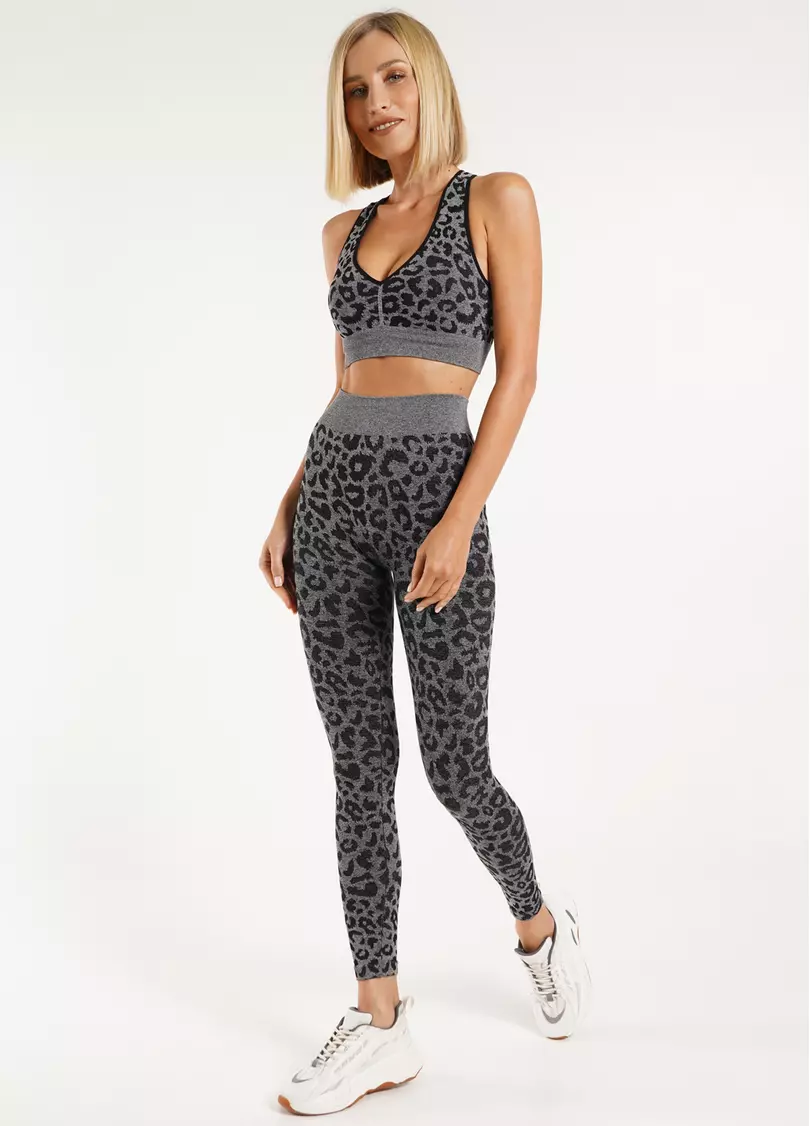 Спортивні легінси з леопардовим принтом LEGGINGS ANIMAL MELANGE 03 black (чорний)