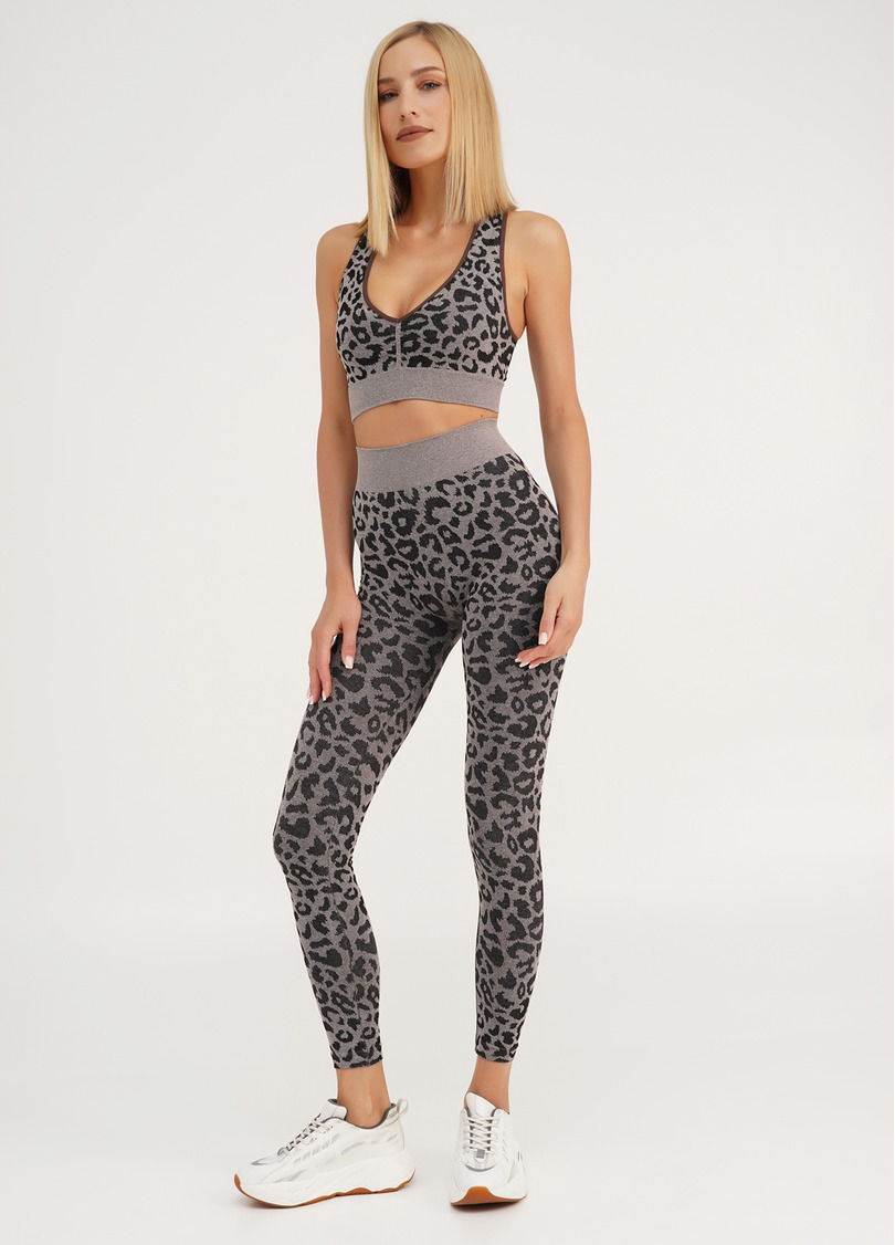 Спортивні легінси з леопардовим принтом LEGGINGS ANIMAL MELANGE 03 deep taupe (коричневий)